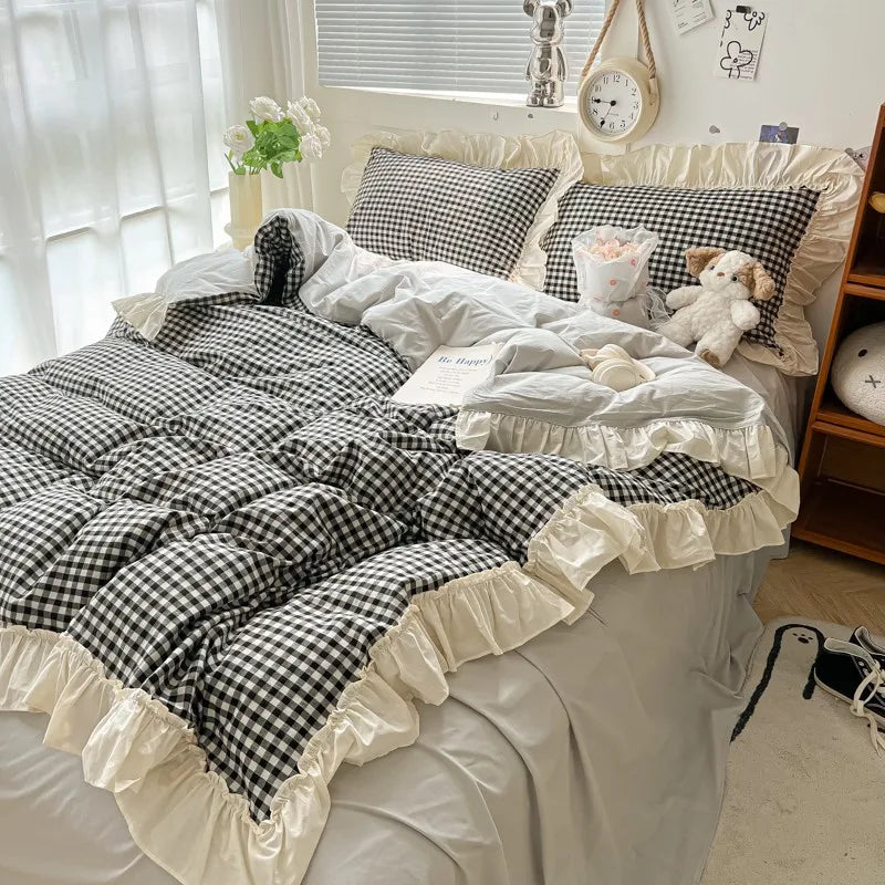 gingham princess ruffles duvet sets