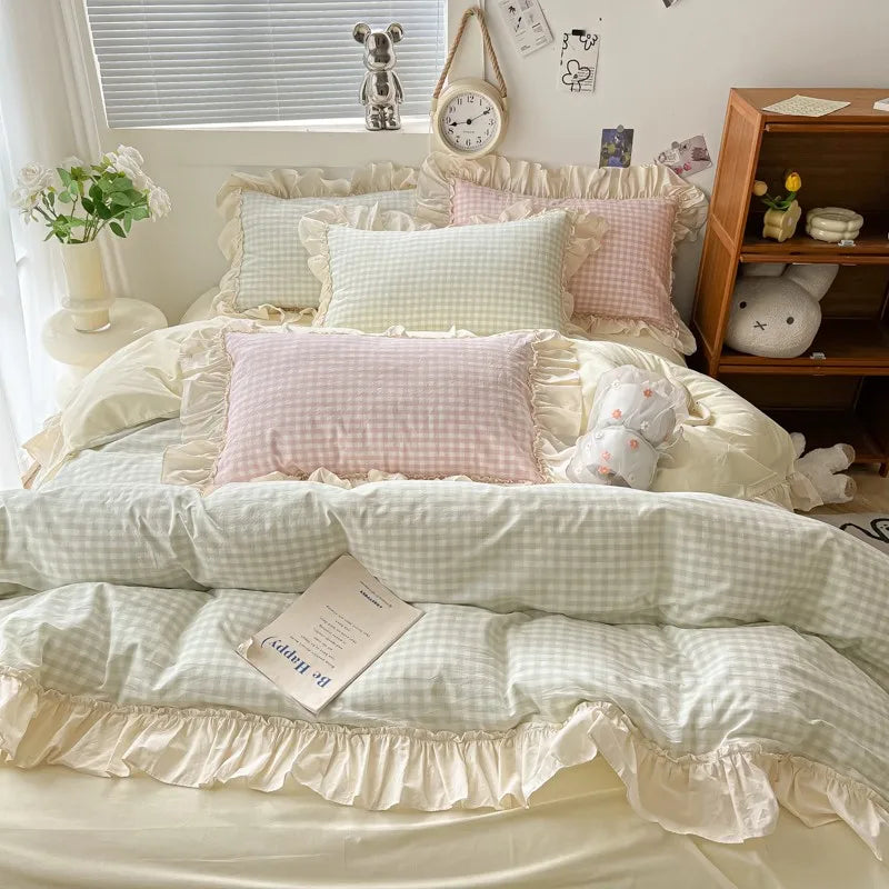 gingham princess ruffles duvet sets