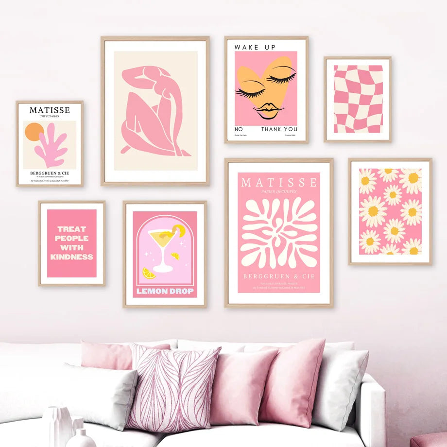 pink graphic print posters