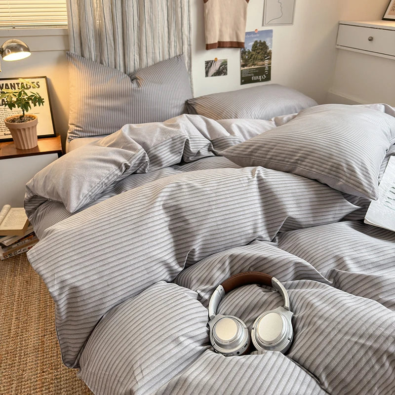cotton stripe 3p duvet set