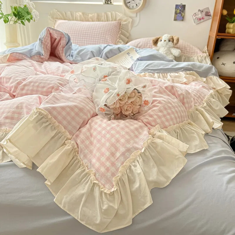 gingham princess ruffles duvet sets