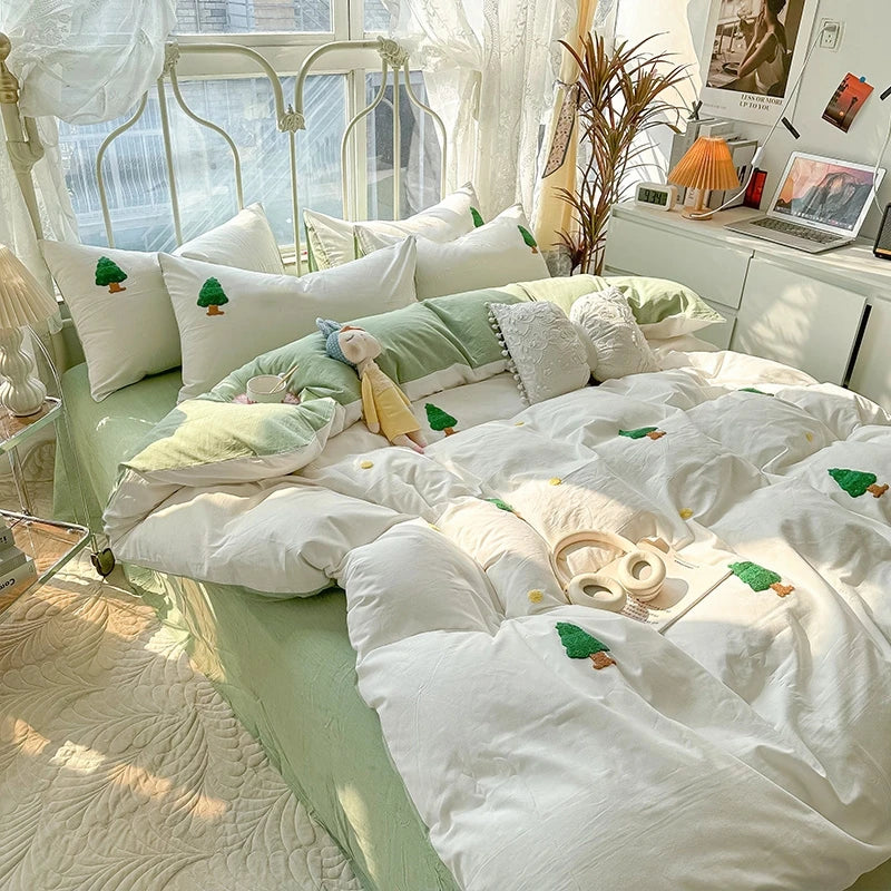 pine tree embroidery bedding set