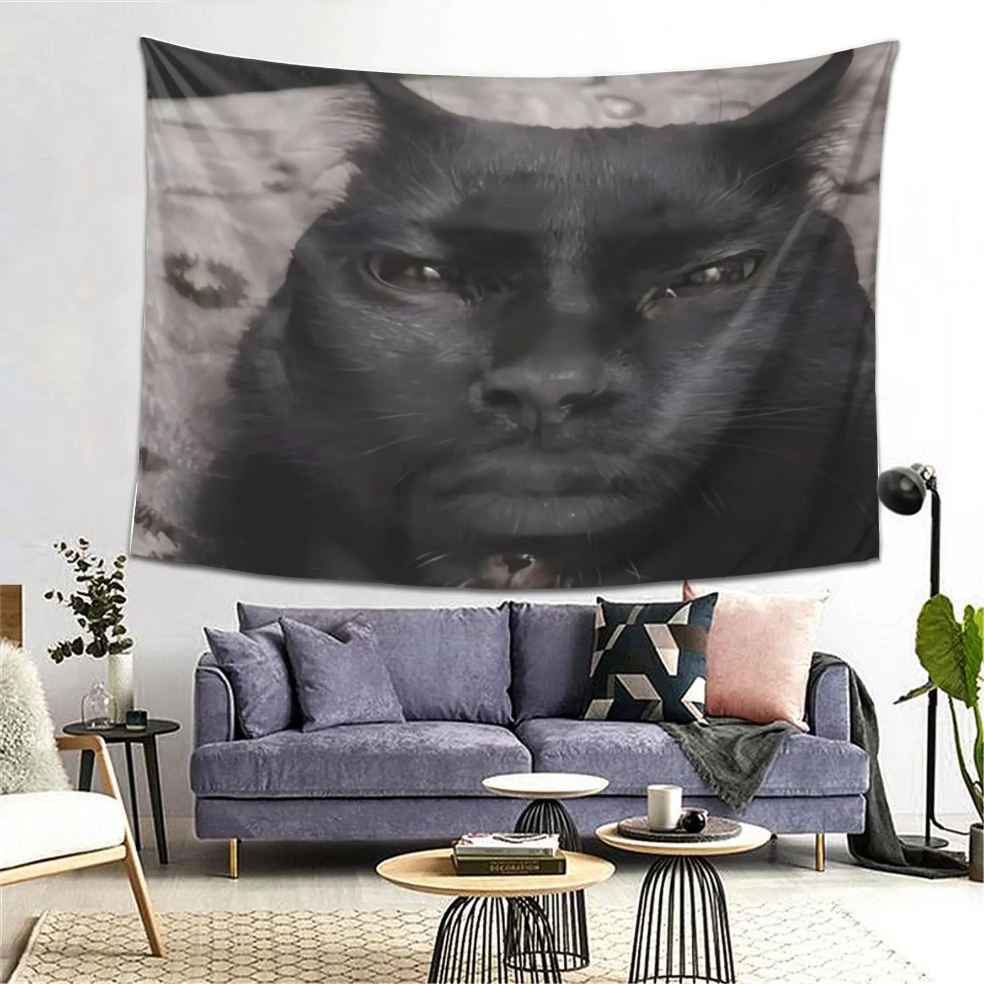 cat face man tapestry