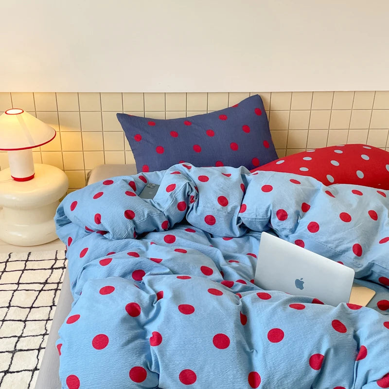 red blue polka dot retro bedding