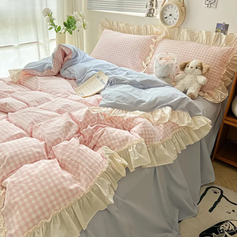 gingham princess ruffles duvet sets