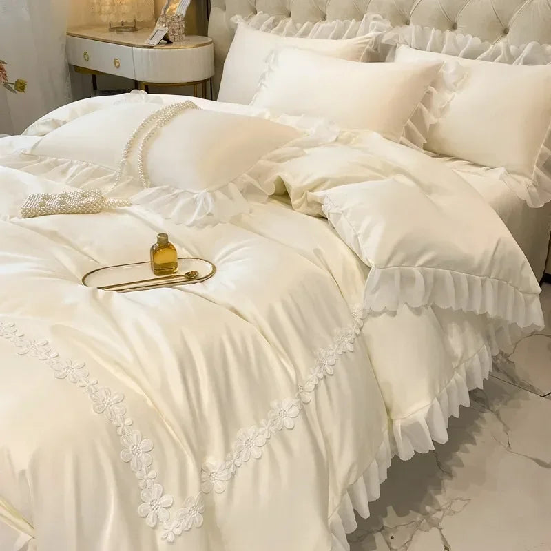 french lace chiffon linen duvet set