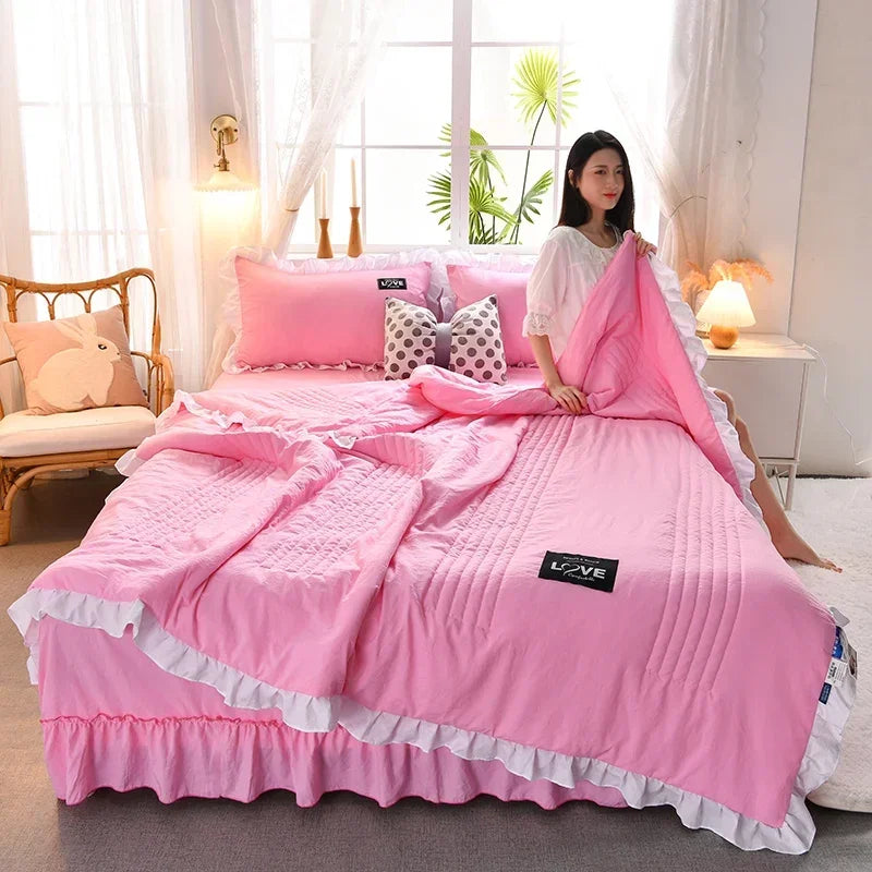 pink - green summer quilt duvet set