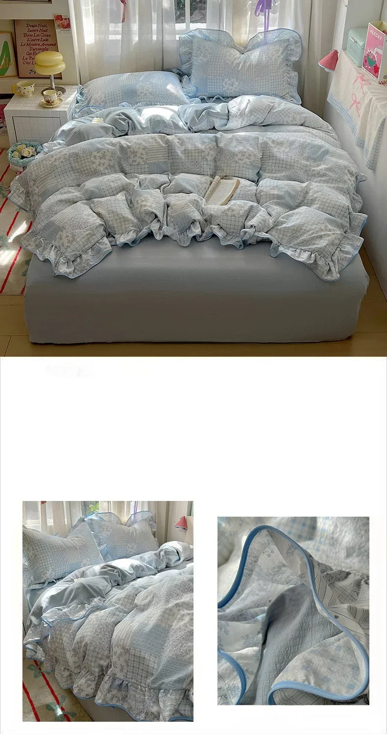 flower patterned ruffley duvet set