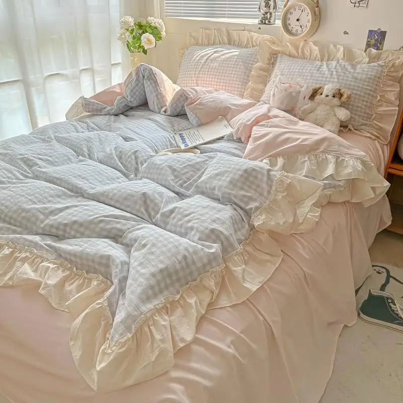 gingham princess ruffles duvet sets
