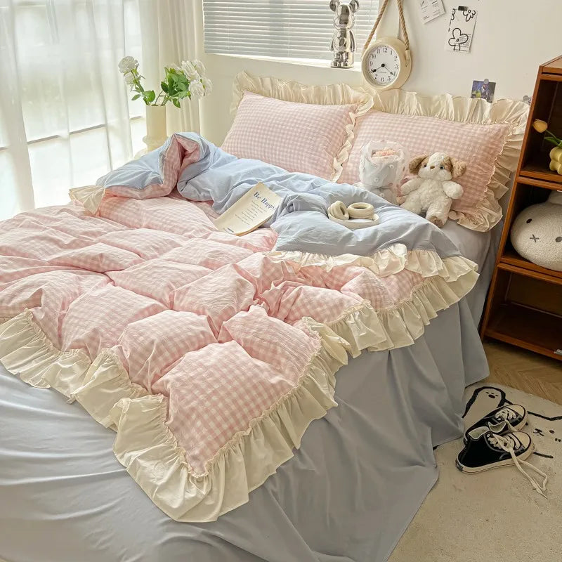 gingham princess ruffles duvet sets