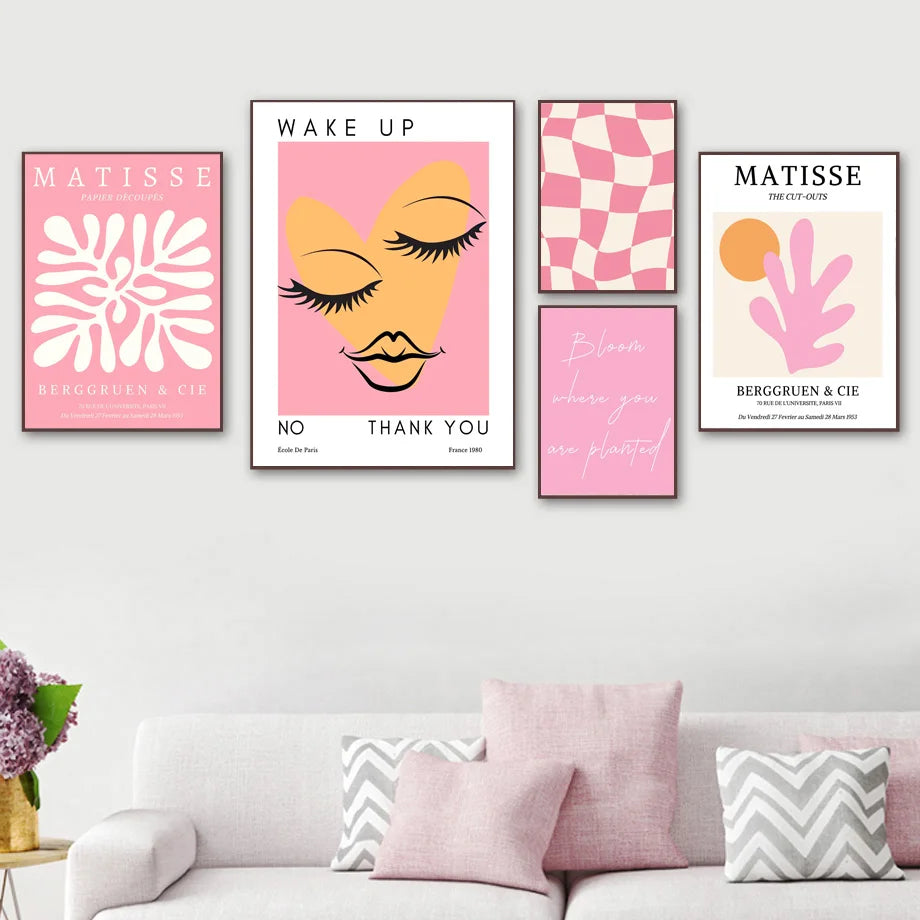 pink graphic print posters