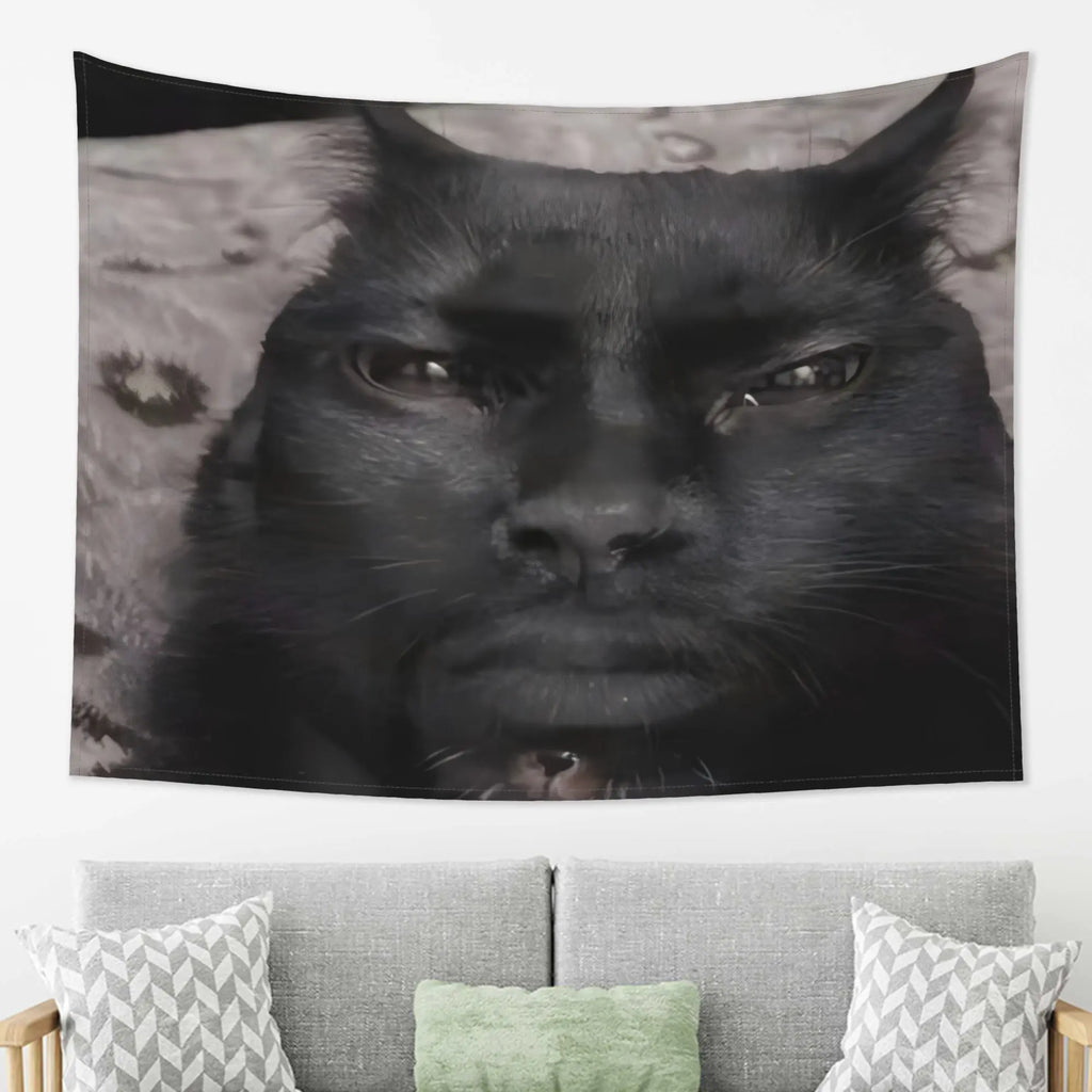 cat face man tapestry