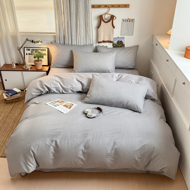 cotton stripe 3p duvet set