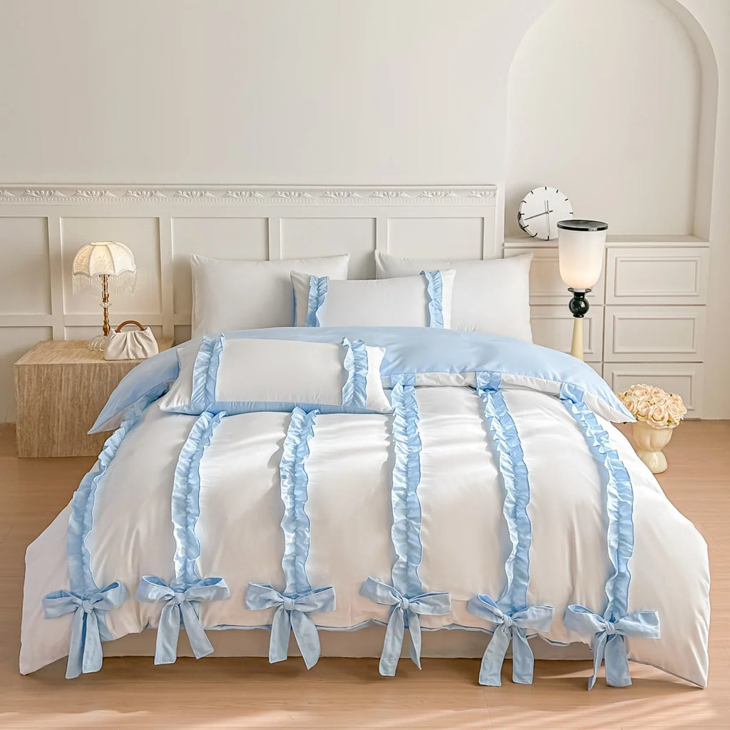 pink blue bowknot duvet set