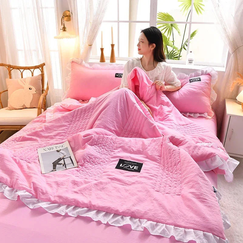 pink - green summer quilt duvet set