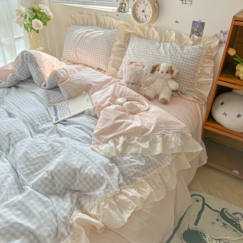 gingham princess ruffles duvet sets