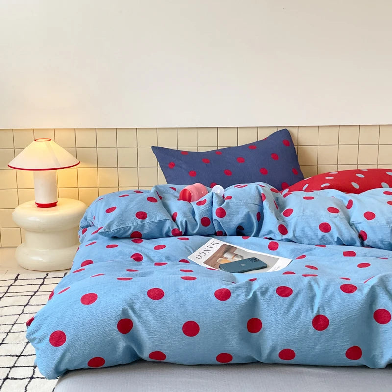 red blue polka dot retro bedding