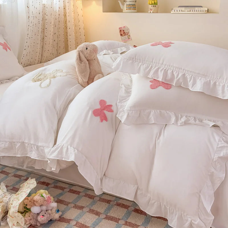 pink white bow + ruffles