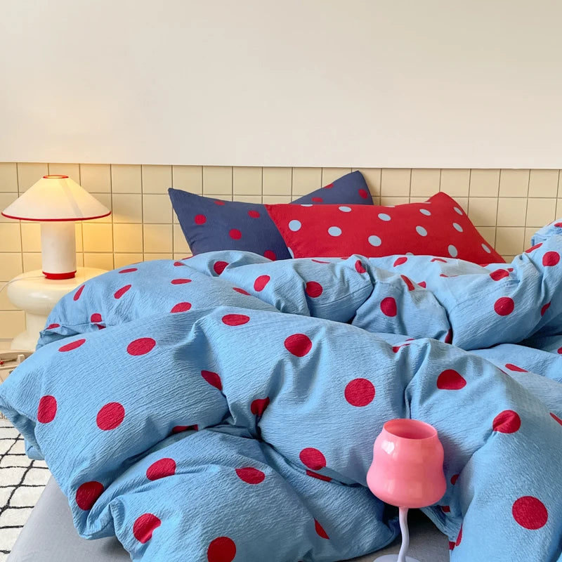 red blue polka dot retro bedding