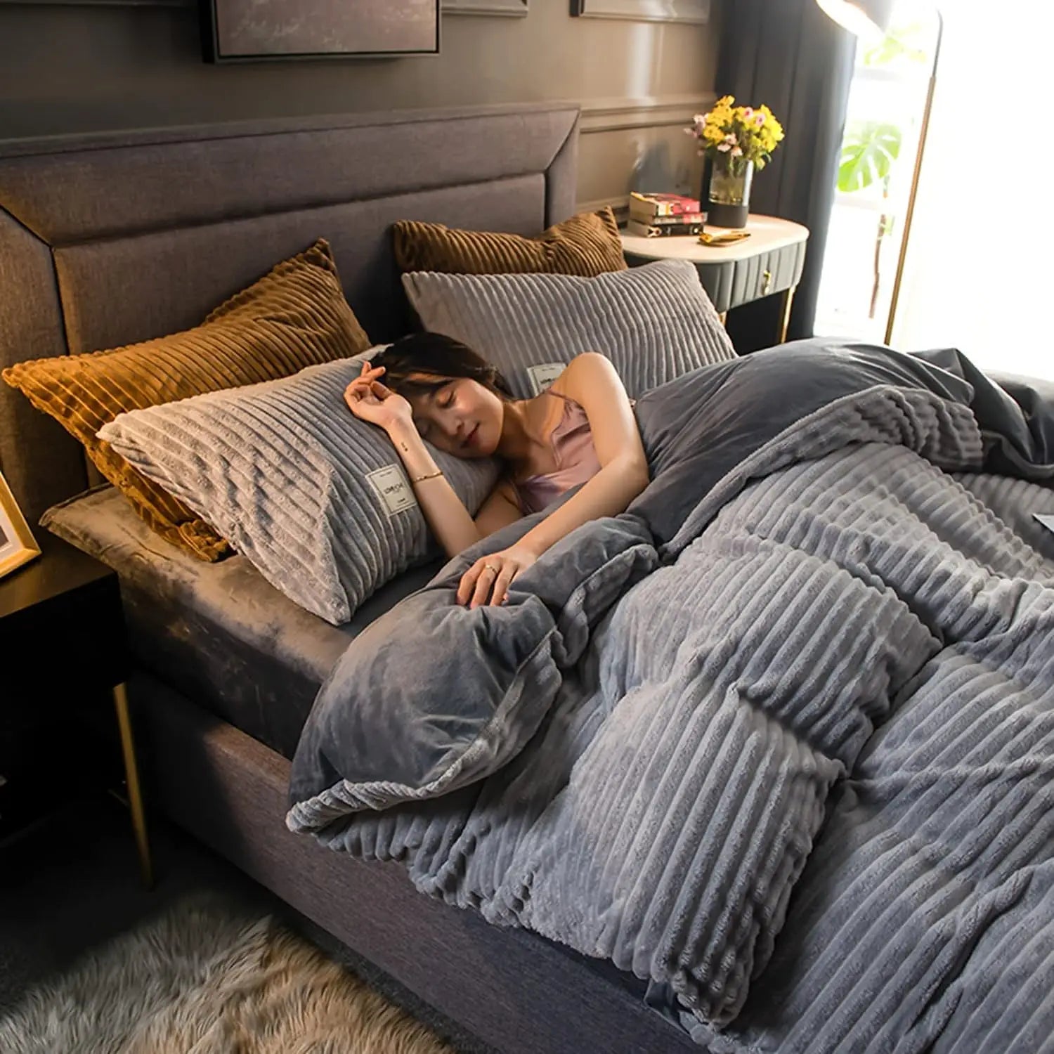 fuzzy corduroy duvet cover set