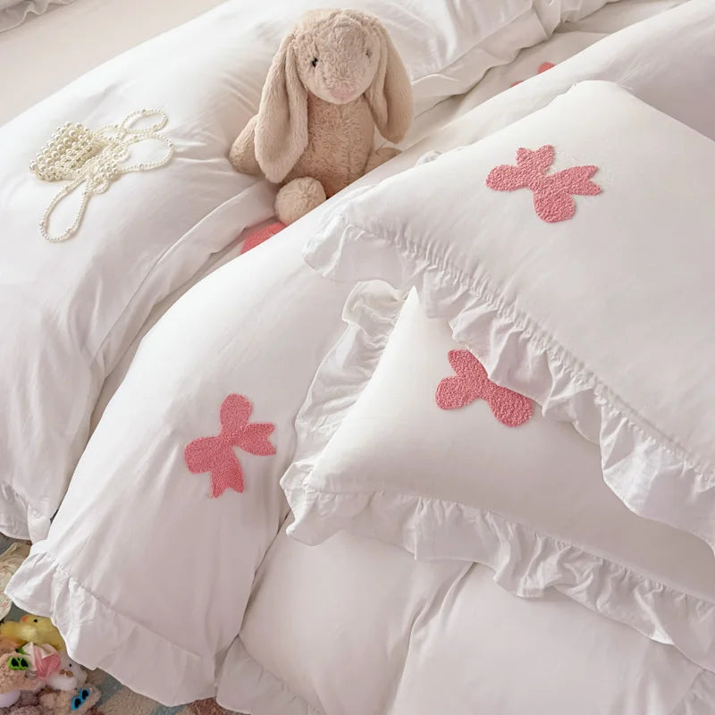 pink white bow + ruffles