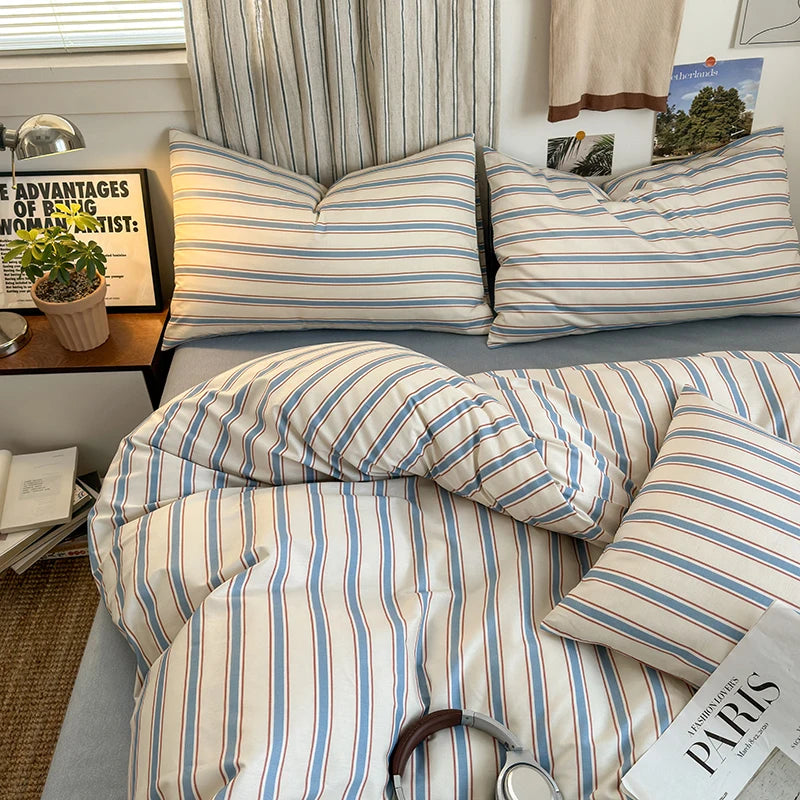 cotton stripe 3p duvet set