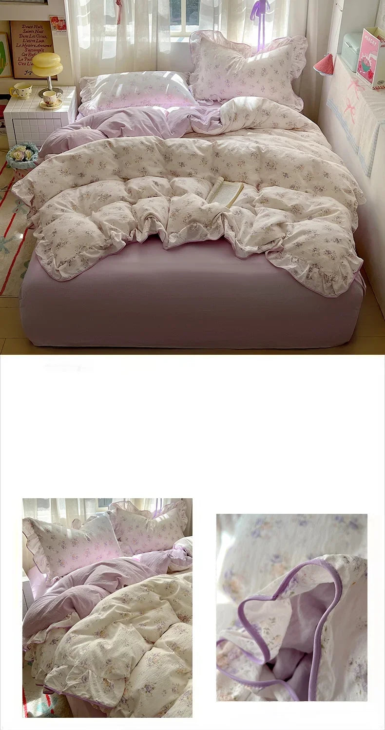 flower patterned ruffley duvet set