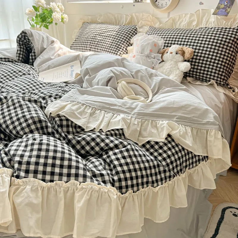 gingham princess ruffles duvet sets