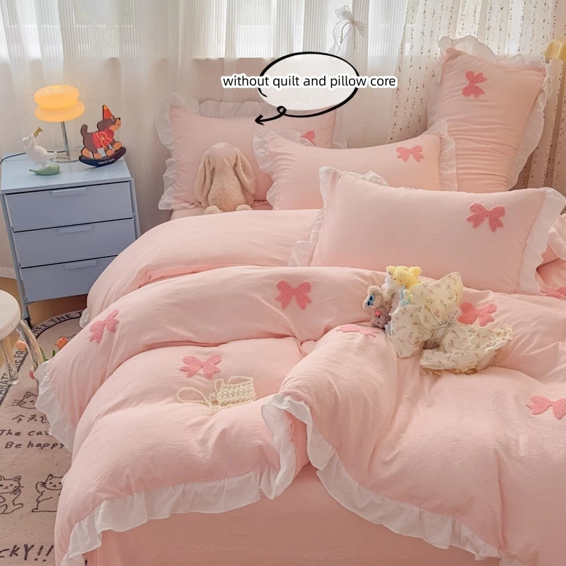 pink white bow + ruffles