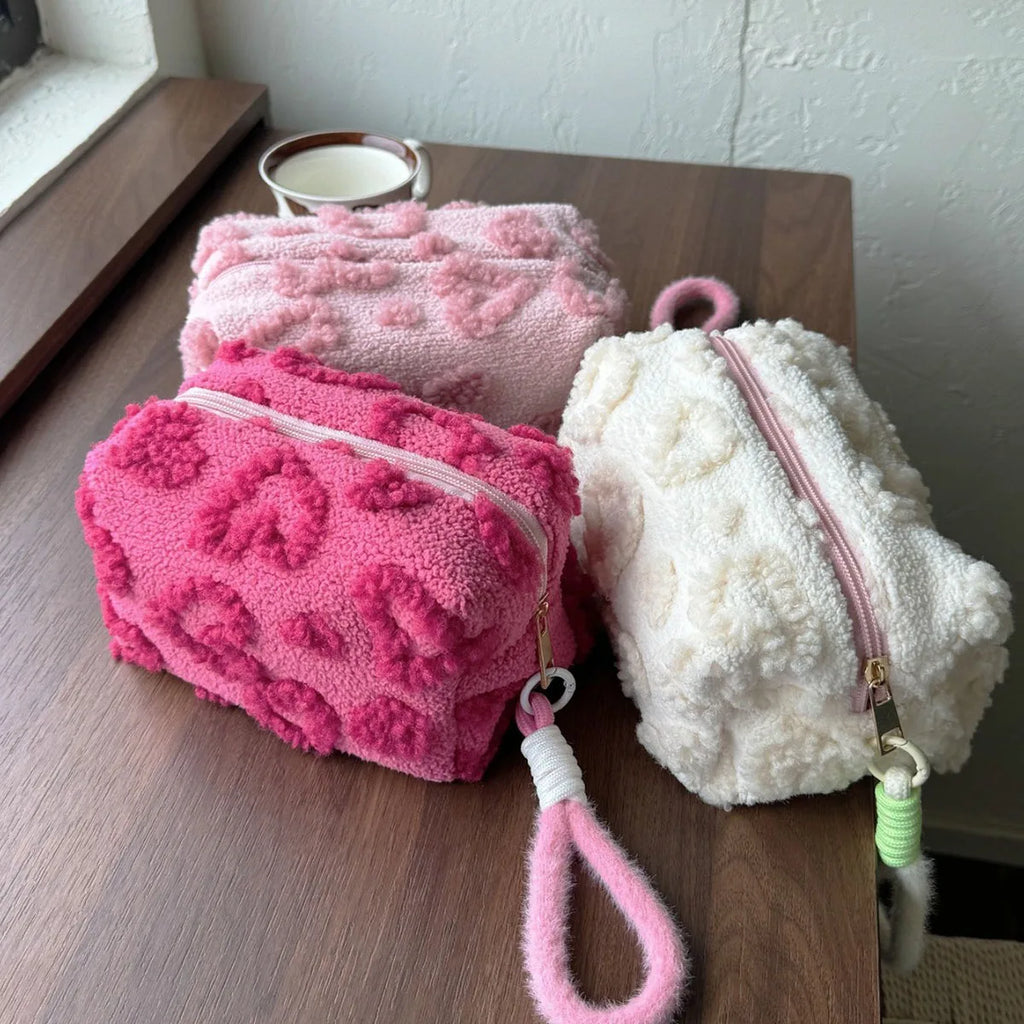 plushy heart makeup bag