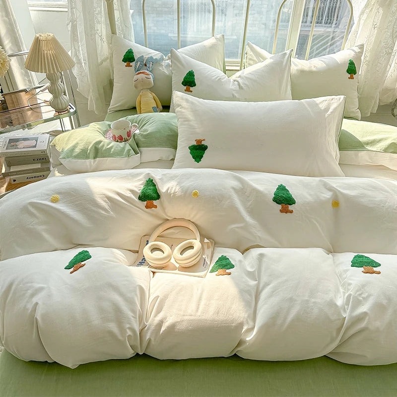 pine tree embroidery bedding set