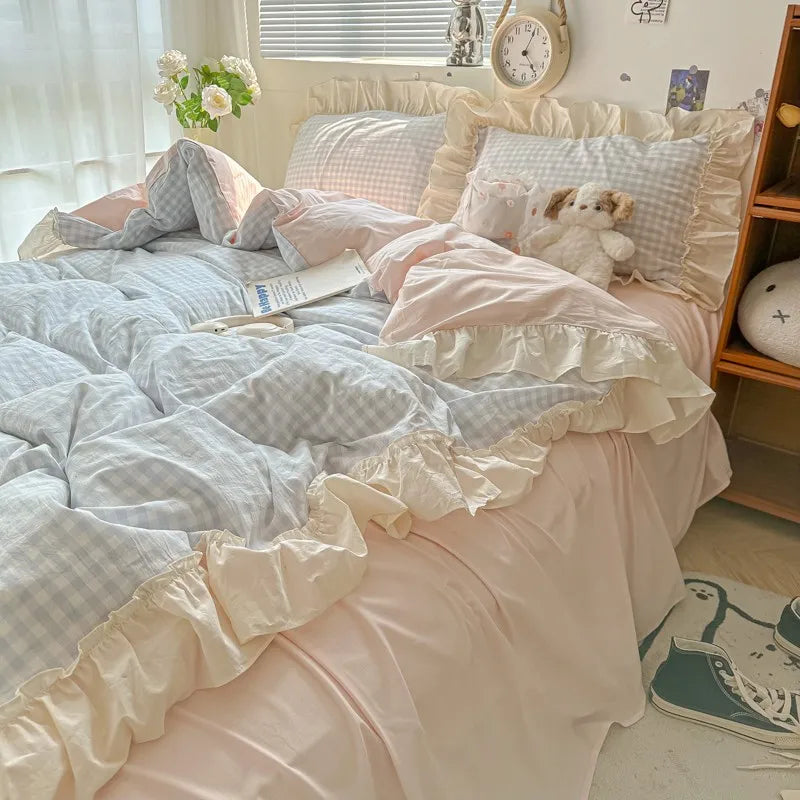 gingham princess ruffles duvet sets