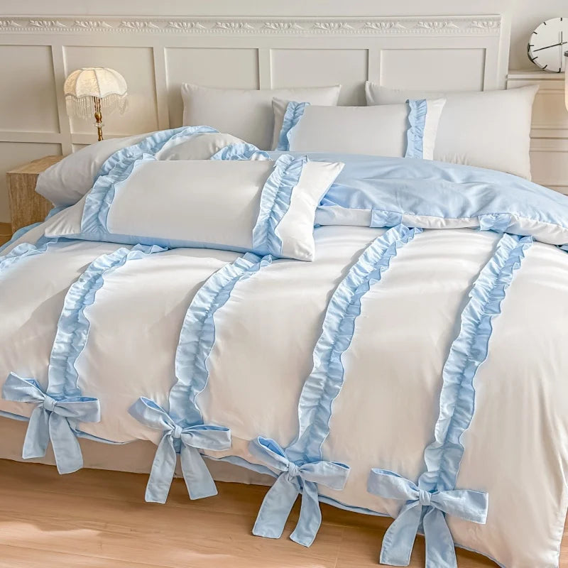 pink blue bowknot duvet set