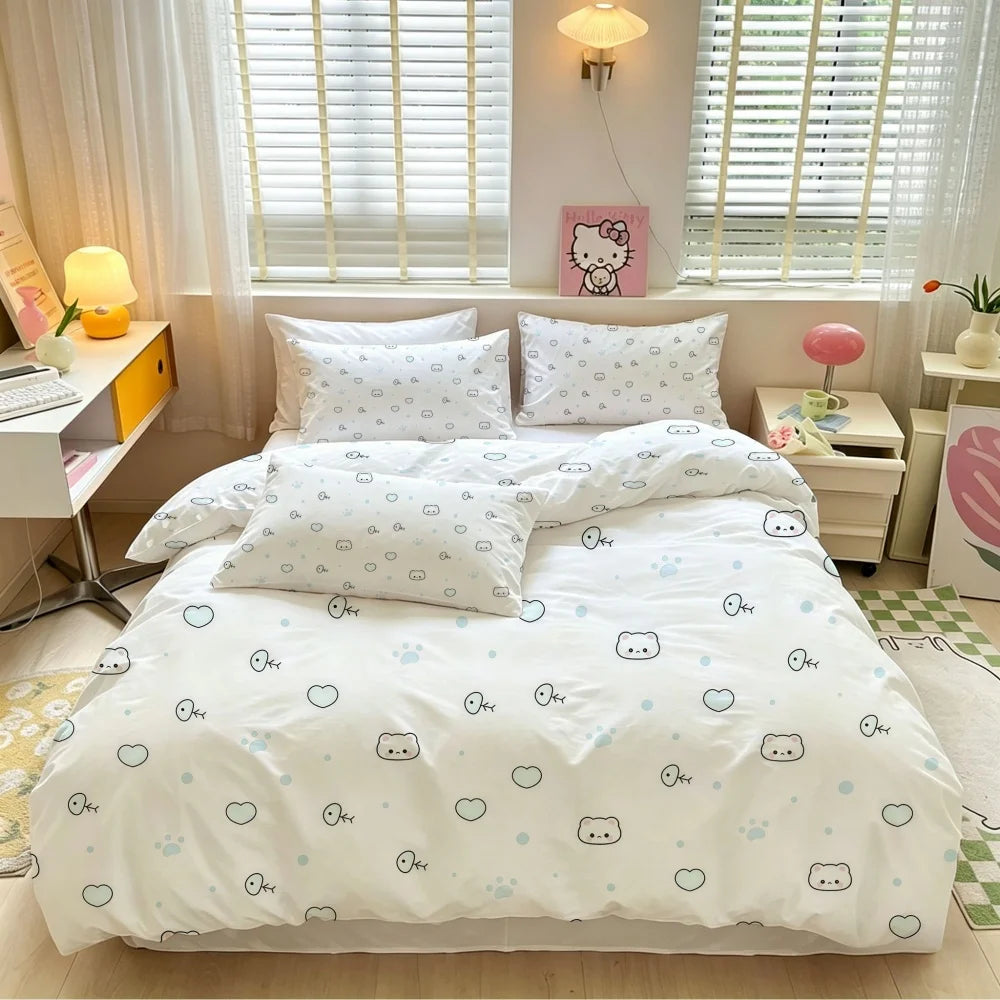 cat kawaii polka dot duvet bedding