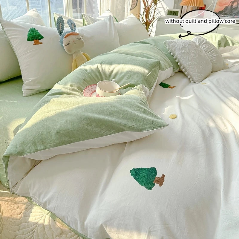 pine tree embroidery bedding set
