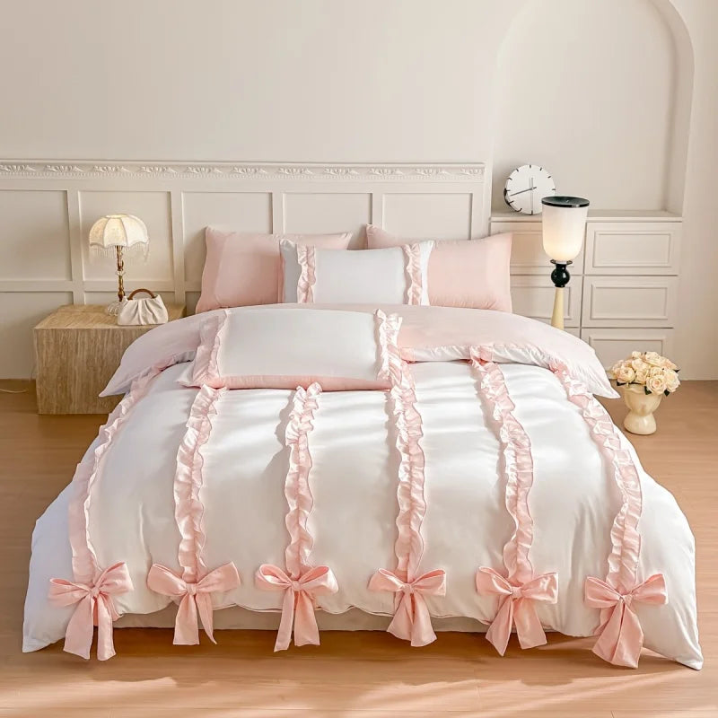 pink blue bowknot duvet set