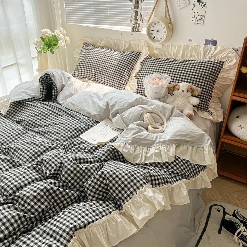 gingham princess ruffles duvet sets