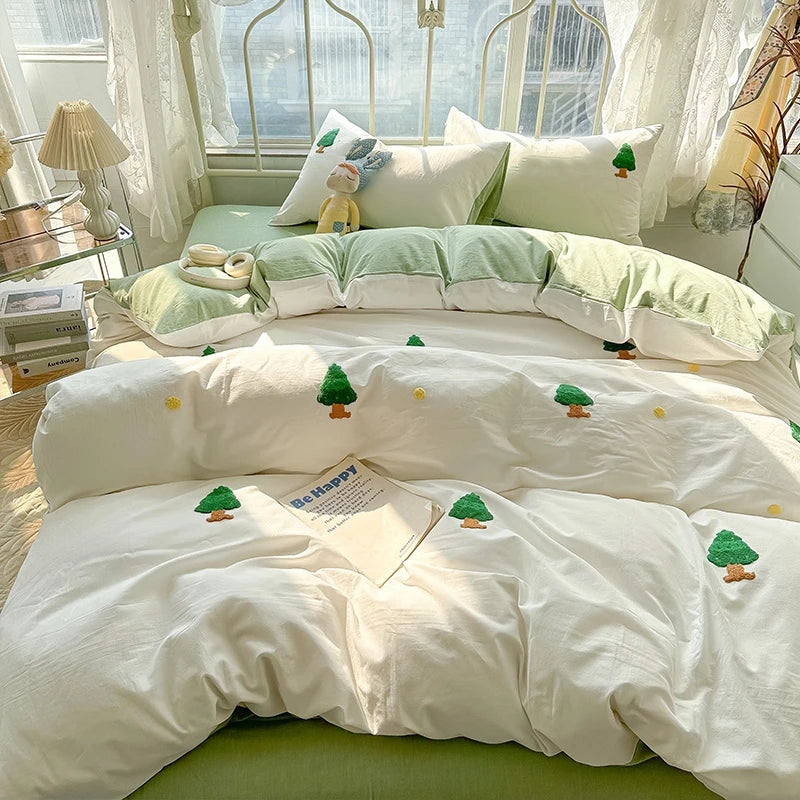 pine tree embroidery bedding set