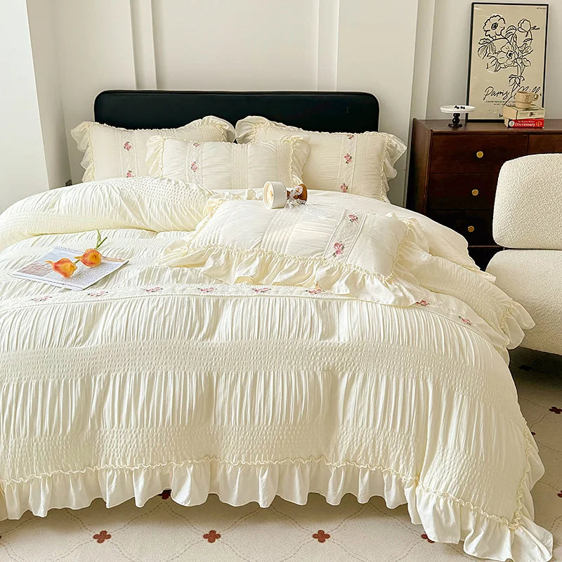 ruffled, ruched, and flowers duvert set