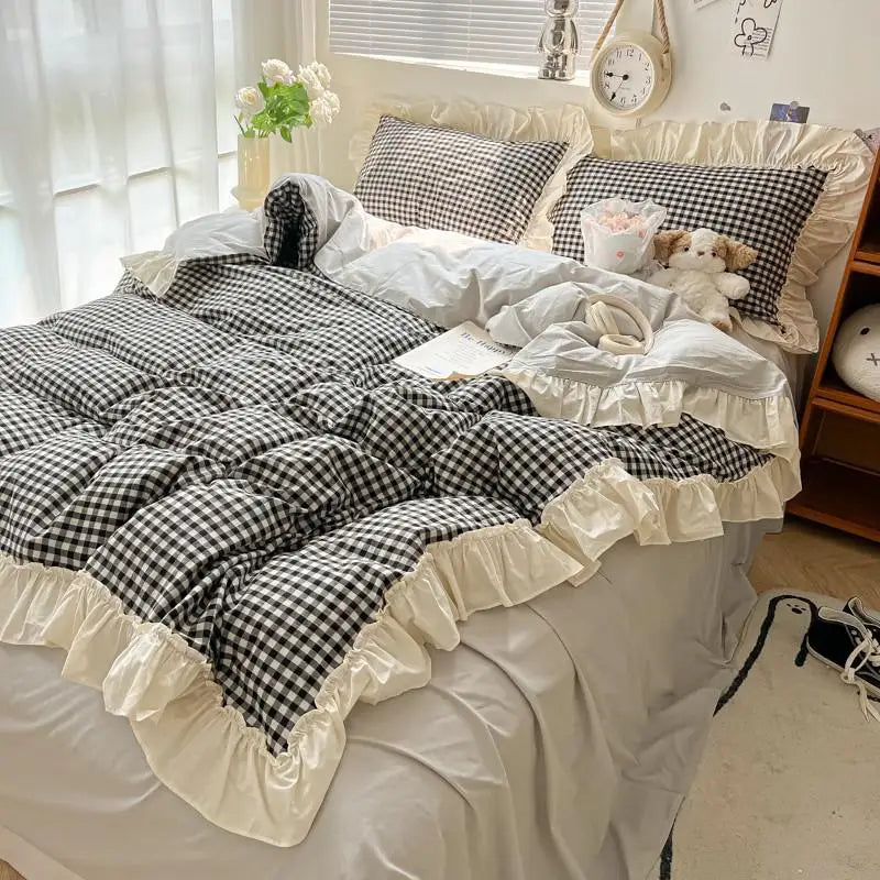 gingham princess ruffles duvet sets
