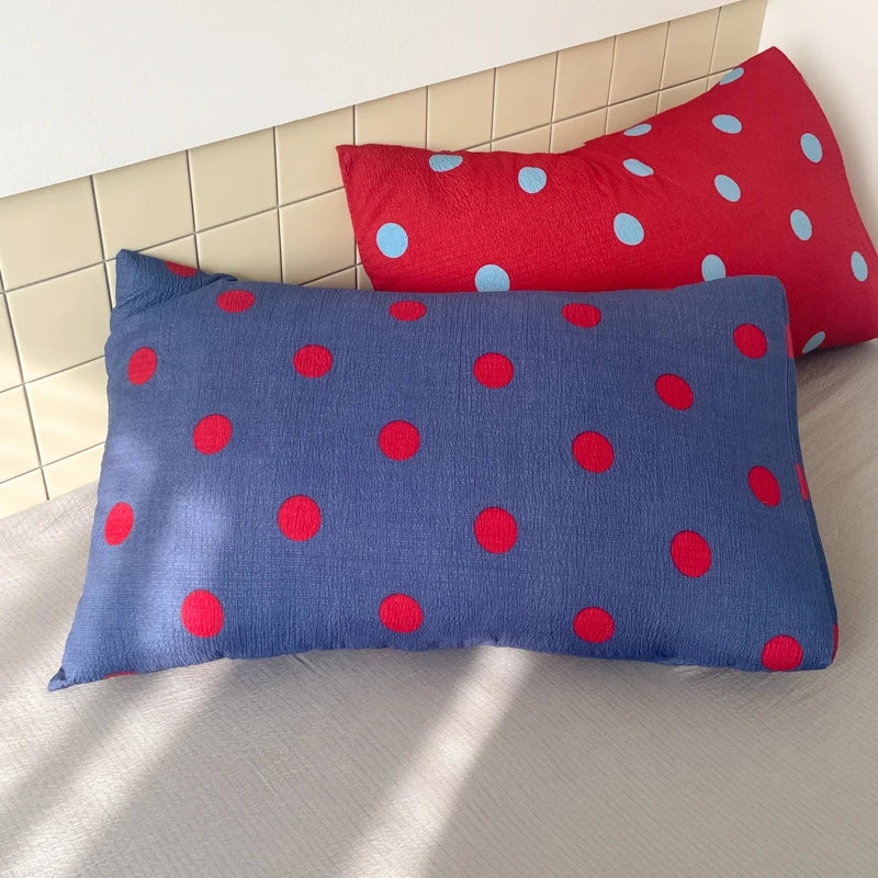 red blue polka dot retro bedding