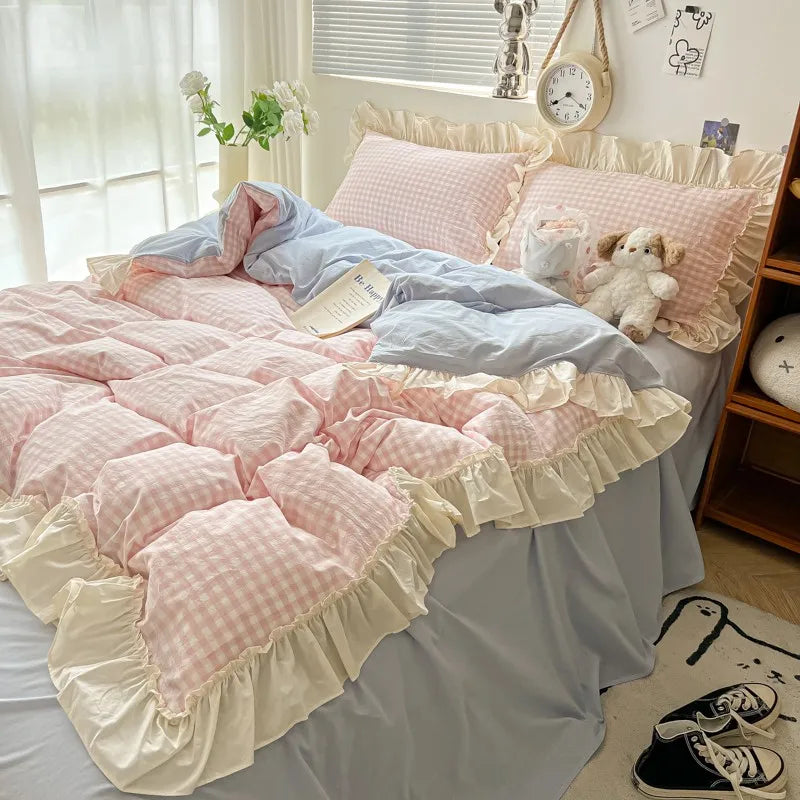 gingham princess ruffles duvet sets