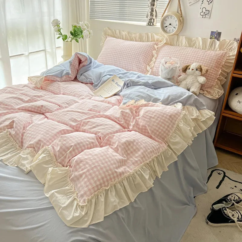 gingham princess ruffles duvet sets
