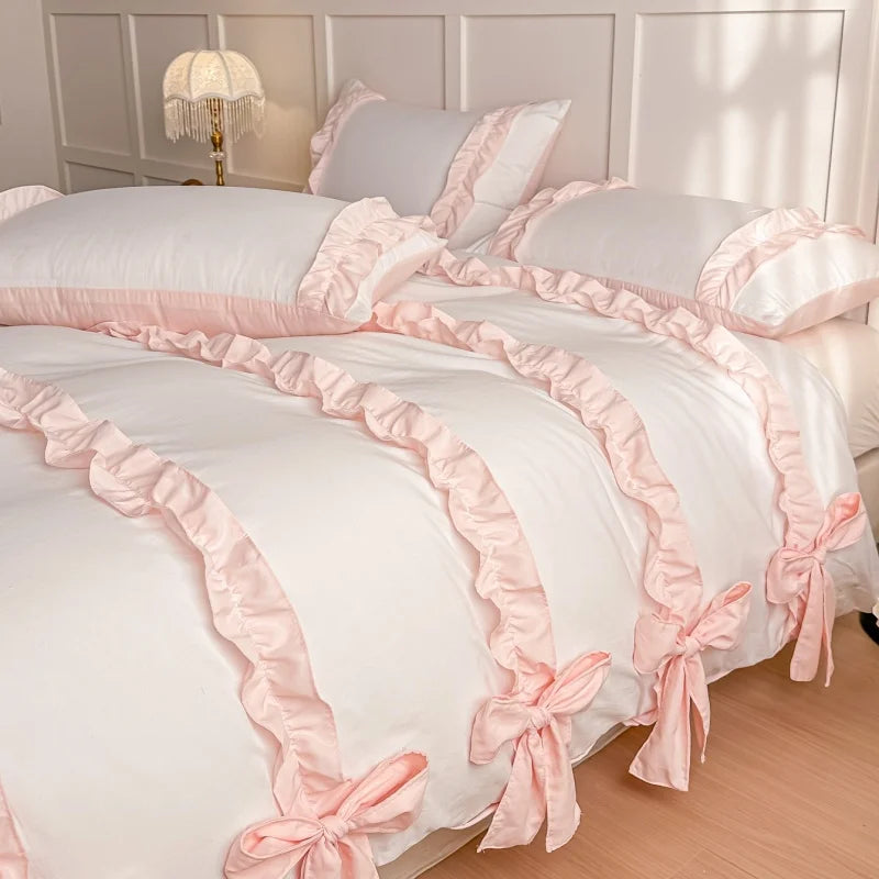 pink blue bowknot duvet set