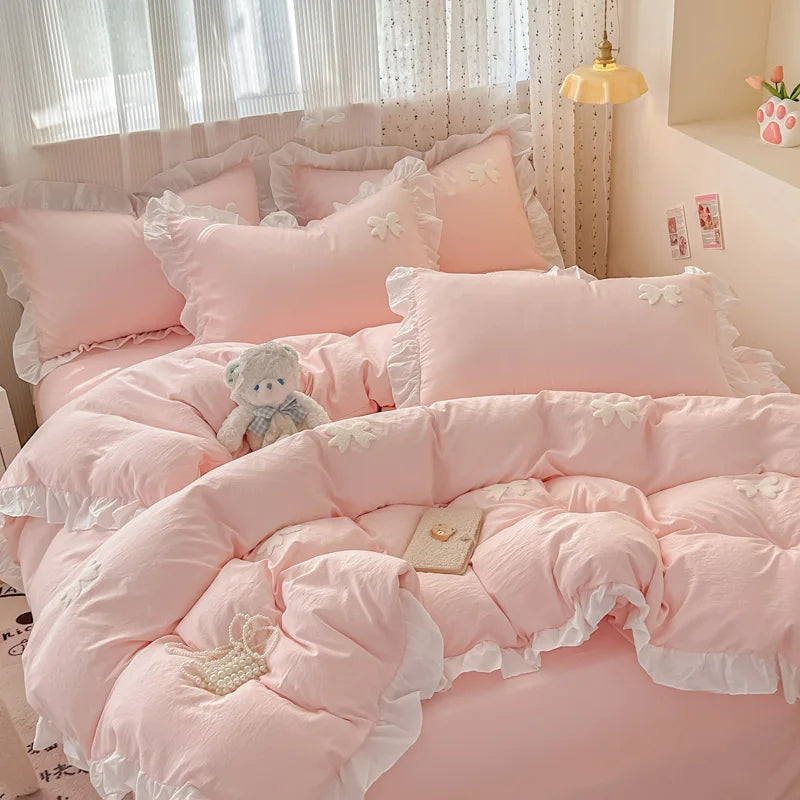 pink white bow + ruffles