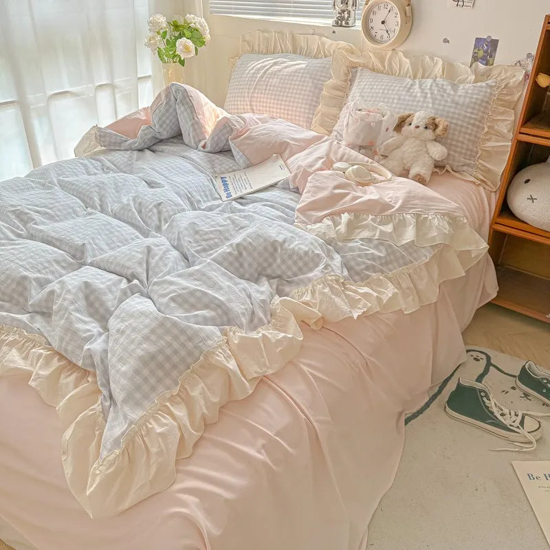 gingham princess ruffles duvet sets