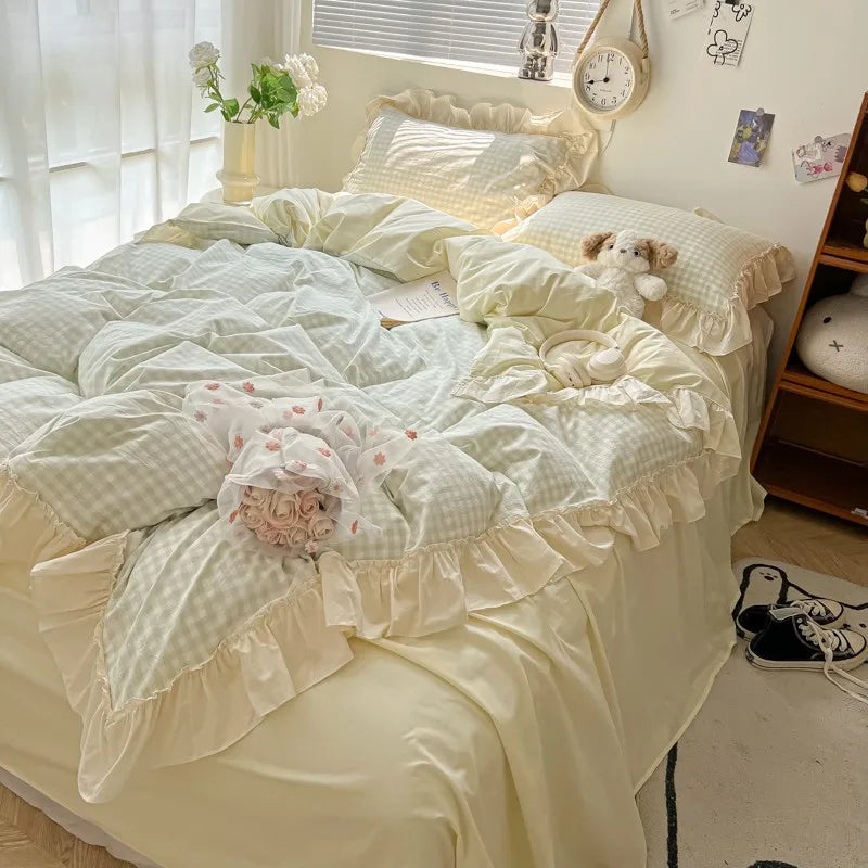 gingham princess ruffles duvet sets