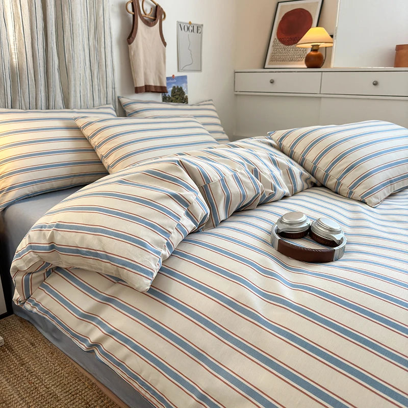 cotton stripe 3p duvet set