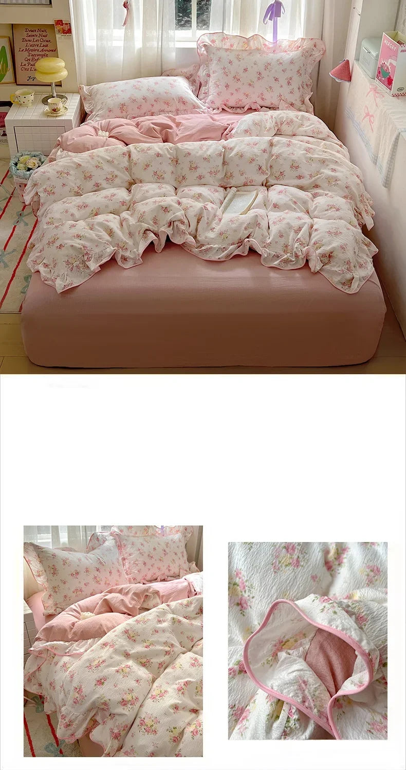flower patterned ruffley duvet set