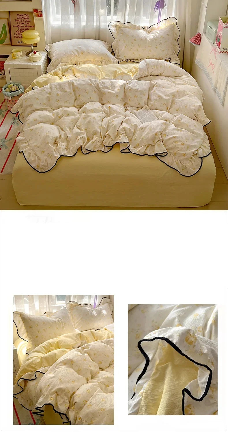 flower patterned ruffley duvet set